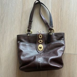 Coach Lily Legacy 13757 Turn Lock Shoulder Bag Handbag Brown Striped Liner